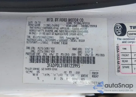 2011 Ford Fusion Hybrid из США, поврежденный, VIN 3FADP0L31BR123995